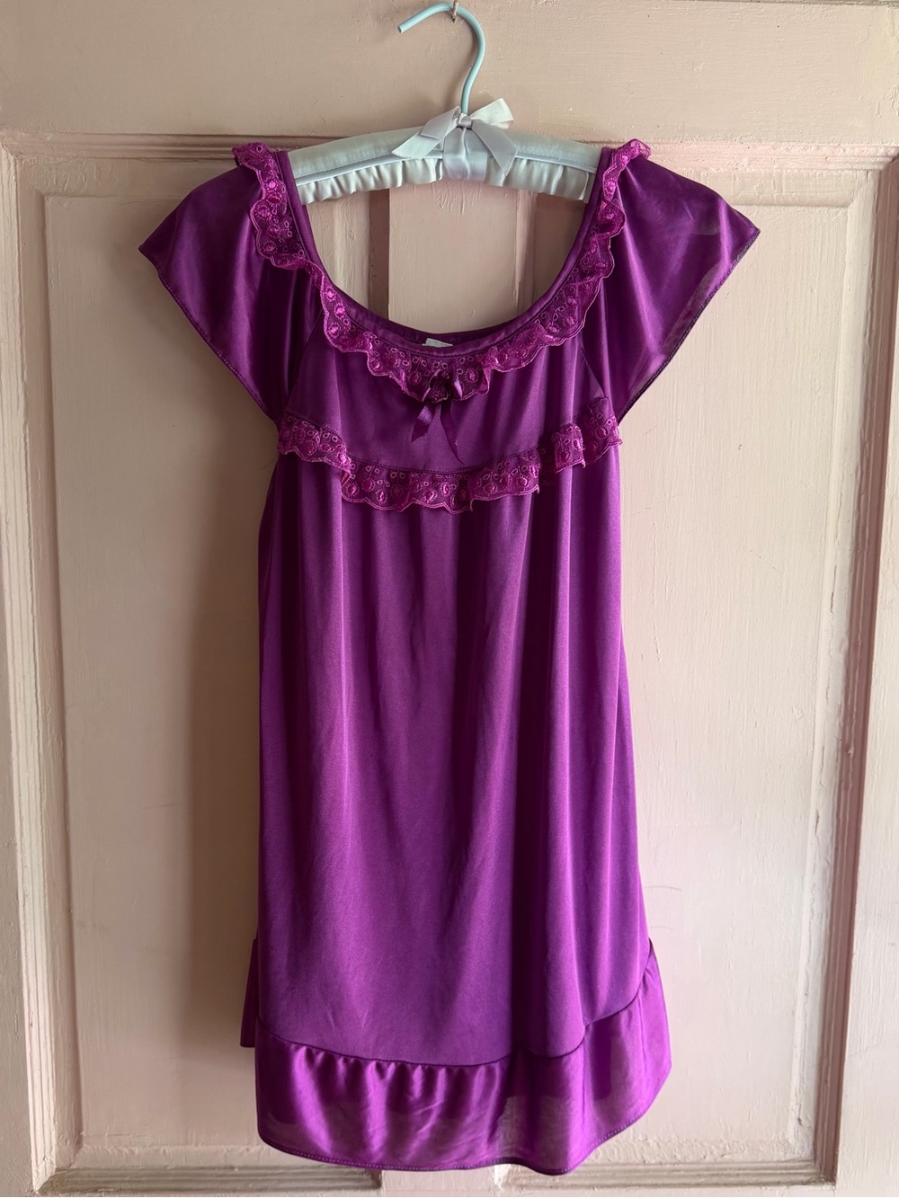 Magenta Lace Trim Nightdress - Feminine Sleepwear